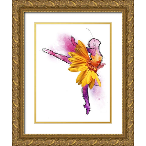 Sunny Ballerina Gold Ornate Wood Framed Art Print with Double Matting by OnRei