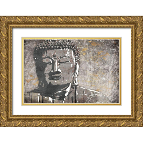 Nuetral Buddha Gold Ornate Wood Framed Art Print with Double Matting by OnRei