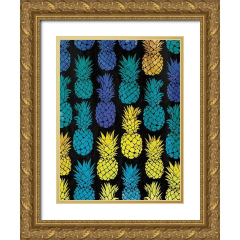 Multi Pineapples Gold Ornate Wood Framed Art Print with Double Matting by OnRei