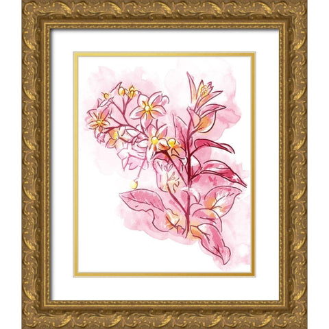 Water Inked Florals Gold Ornate Wood Framed Art Print with Double Matting by OnRei