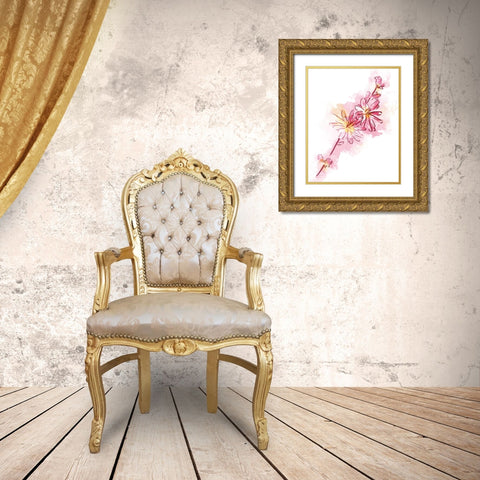 Water Inked Florals Mate Gold Ornate Wood Framed Art Print with Double Matting by OnRei