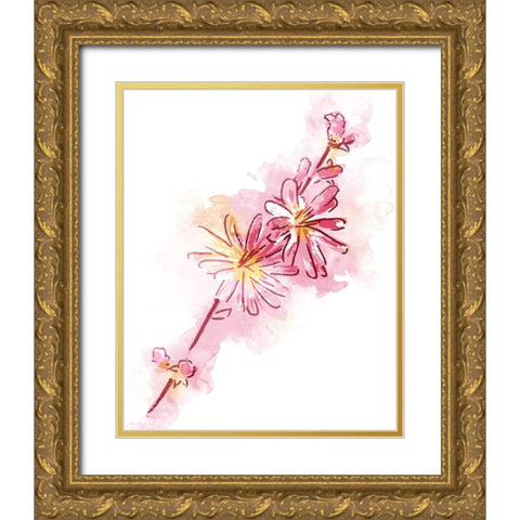 Water Inked Florals Mate Gold Ornate Wood Framed Art Print with Double Matting by OnRei