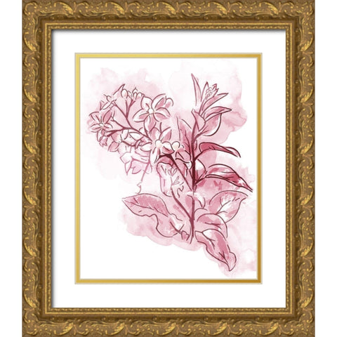 Water Inked Florals Blush Gold Ornate Wood Framed Art Print with Double Matting by OnRei