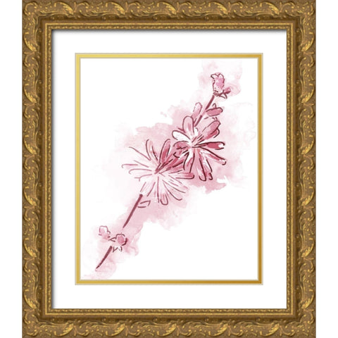 Water Inked Florals Mate Blush Gold Ornate Wood Framed Art Print with Double Matting by OnRei