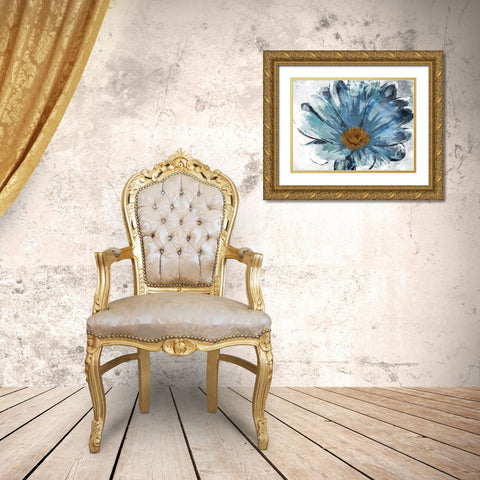 Sketched Blue Flower Gold Ornate Wood Framed Art Print with Double Matting by OnRei