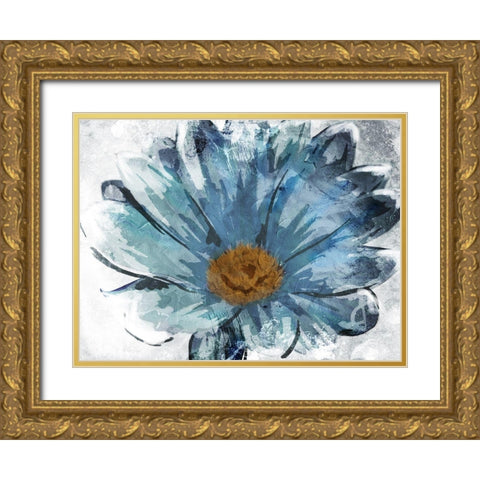 Sketched Blue Flower Gold Ornate Wood Framed Art Print with Double Matting by OnRei