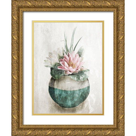 Water Lilly In Vase Gold Ornate Wood Framed Art Print with Double Matting by OnRei