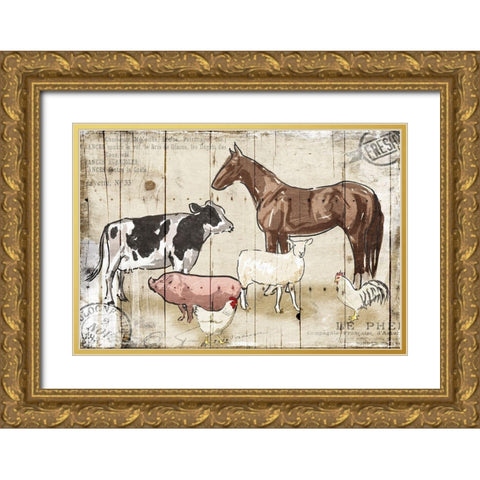 Farm Animal Crew Gold Ornate Wood Framed Art Print with Double Matting by OnRei