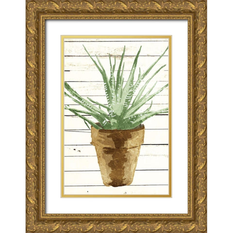 Wood Plant Pot Gold Ornate Wood Framed Art Print with Double Matting by OnRei