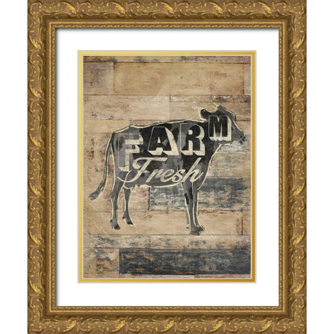 Farm Fresh Cow Gold Ornate Wood Framed Art Print with Double Matting by OnRei