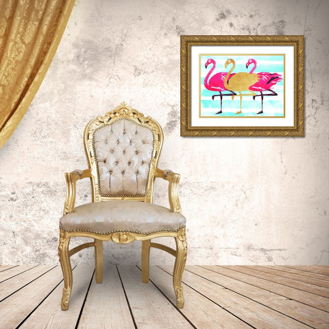 Flamingo Gold Gold Ornate Wood Framed Art Print with Double Matting by OnRei