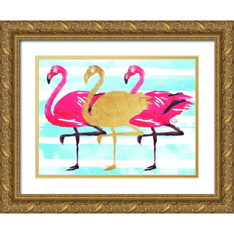 Flamingo Gold Gold Ornate Wood Framed Art Print with Double Matting by OnRei