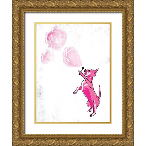 Dog Blowing Bubbles Gold Ornate Wood Framed Art Print with Double Matting by OnRei