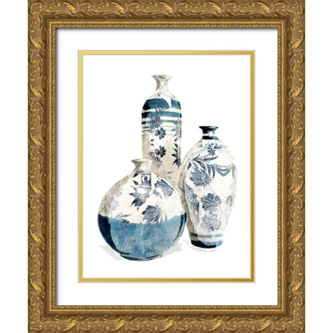 White China Vases Gold Ornate Wood Framed Art Print with Double Matting by OnRei