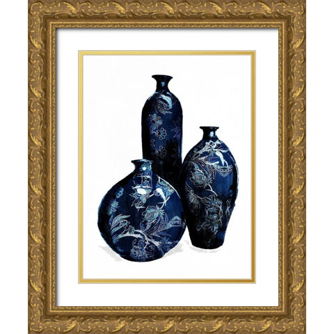 Blue China Vases Gold Ornate Wood Framed Art Print with Double Matting by OnRei