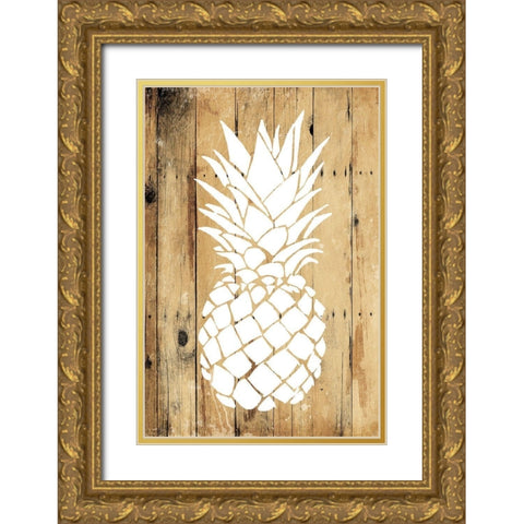 Wood Pineapple Gold Ornate Wood Framed Art Print with Double Matting by OnRei