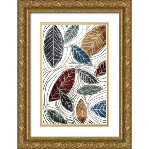 Fall Color Leaves Gold Ornate Wood Framed Art Print with Double Matting by OnRei