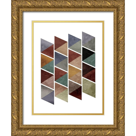 Fall Triangles Gold Ornate Wood Framed Art Print with Double Matting by OnRei