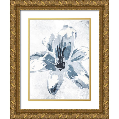 Sketched Cool Flower Gold Ornate Wood Framed Art Print with Double Matting by OnRei