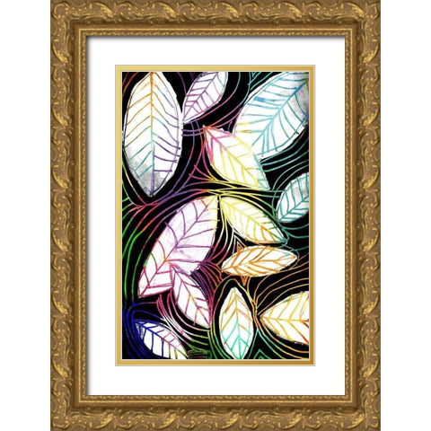 Bright Niara Leaves Gold Ornate Wood Framed Art Print with Double Matting by OnRei