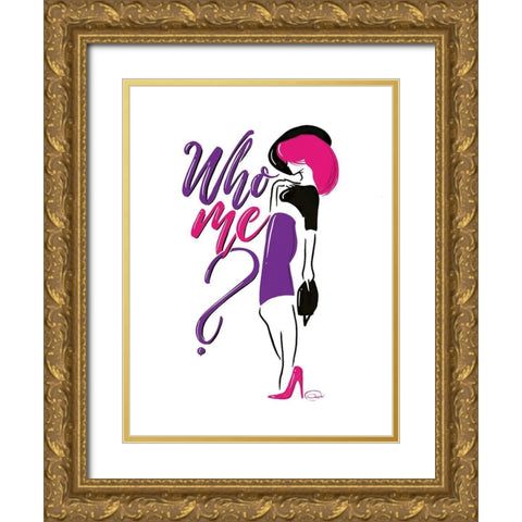 Sassy Who Me Gold Ornate Wood Framed Art Print with Double Matting by OnRei