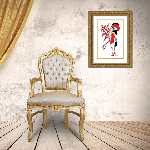 Who Me Lady In Red Gold Ornate Wood Framed Art Print with Double Matting by OnRei