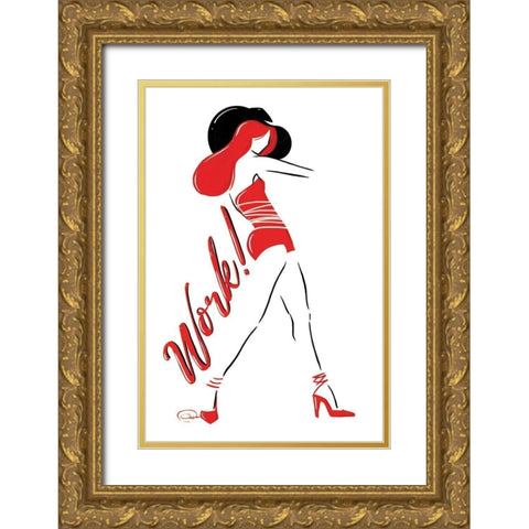 Work Lady In Red Gold Ornate Wood Framed Art Print with Double Matting by OnRei