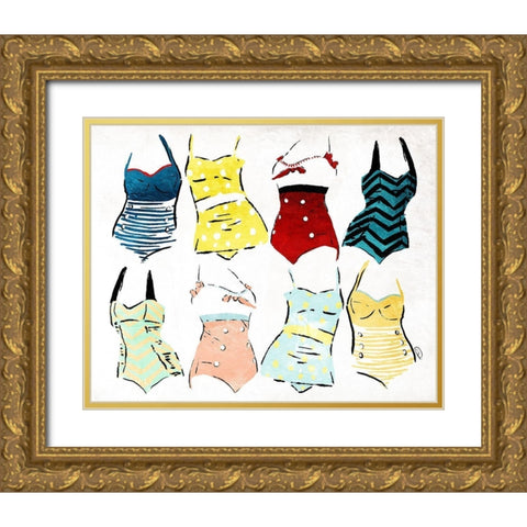 Swimsuit Group Gold Ornate Wood Framed Art Print with Double Matting by OnRei