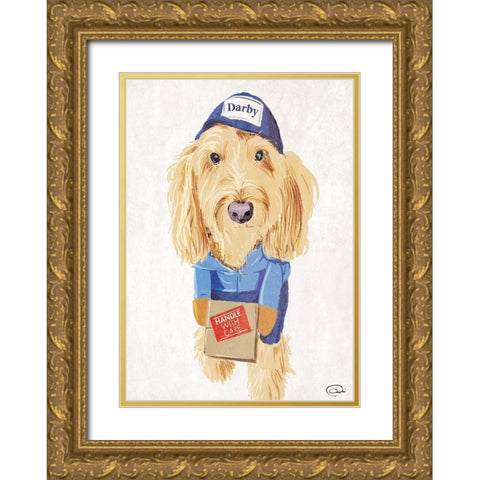 Mail Dog Gold Ornate Wood Framed Art Print with Double Matting by OnRei