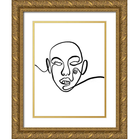 Scribble Face Gold Ornate Wood Framed Art Print with Double Matting by OnRei