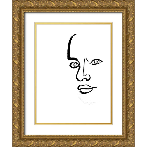 Scribble Face Mate Gold Ornate Wood Framed Art Print with Double Matting by OnRei