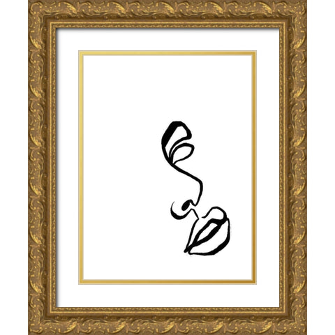 Scribble Side Face Gold Ornate Wood Framed Art Print with Double Matting by OnRei