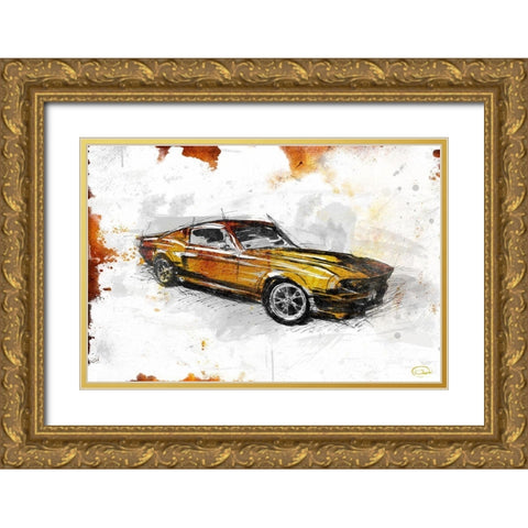 Car Rust Gold Ornate Wood Framed Art Print with Double Matting by OnRei