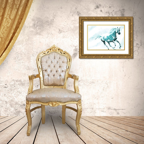 Running Horse Paint Gold Ornate Wood Framed Art Print with Double Matting by OnRei