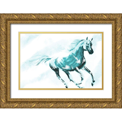 Running Horse Paint Gold Ornate Wood Framed Art Print with Double Matting by OnRei