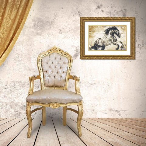 Horse Painted On Wood Gold Ornate Wood Framed Art Print with Double Matting by OnRei