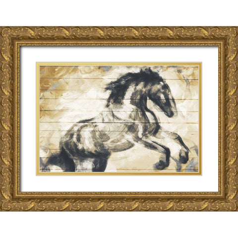 Horse Painted On Wood Gold Ornate Wood Framed Art Print with Double Matting by OnRei