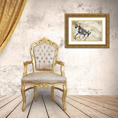 Running Horse Paint On Wood Gold Ornate Wood Framed Art Print with Double Matting by OnRei