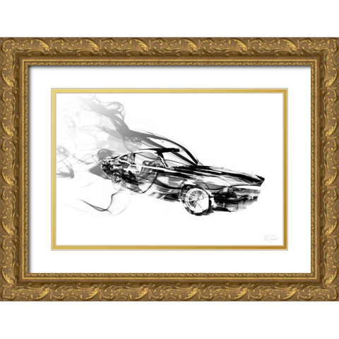 Smokin Car Gold Ornate Wood Framed Art Print with Double Matting by OnRei