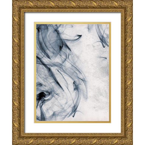 Smoke Blue Gold Ornate Wood Framed Art Print with Double Matting by OnRei