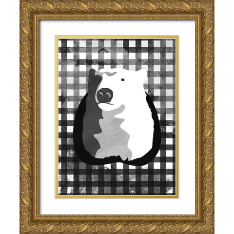 Bear BW Check Gold Ornate Wood Framed Art Print with Double Matting by OnRei