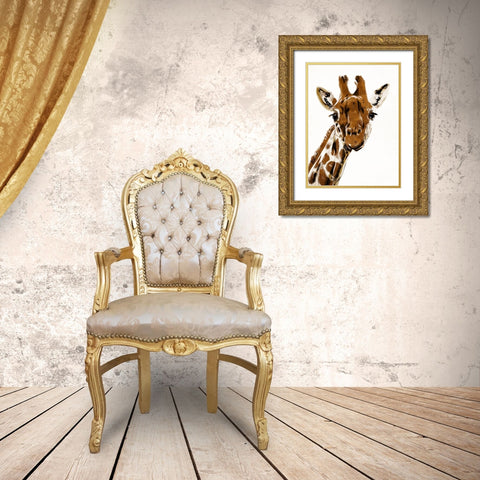 Original Giraffe Gold Ornate Wood Framed Art Print with Double Matting by OnRei