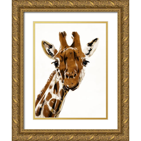 Original Giraffe Gold Ornate Wood Framed Art Print with Double Matting by OnRei