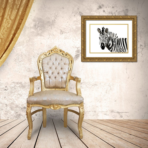 Original Zebra Gold Ornate Wood Framed Art Print with Double Matting by OnRei