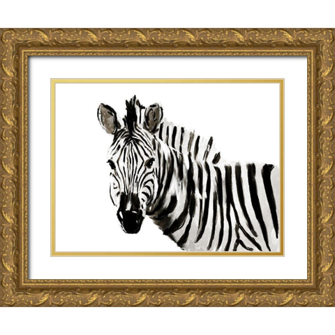 Original Zebra Gold Ornate Wood Framed Art Print with Double Matting by OnRei