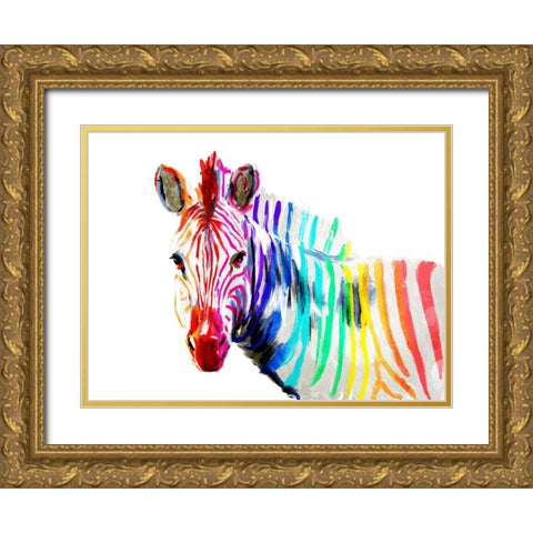 Coloful Zebra Gold Ornate Wood Framed Art Print with Double Matting by OnRei