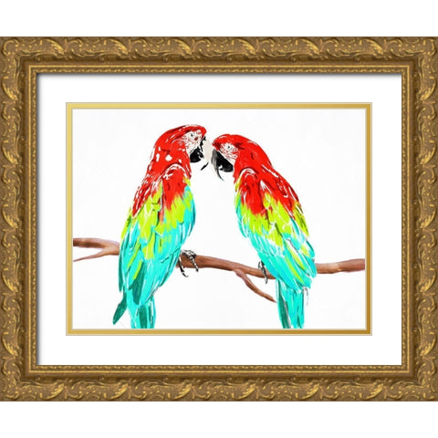 Fun Parrots Gold Ornate Wood Framed Art Print with Double Matting by OnRei