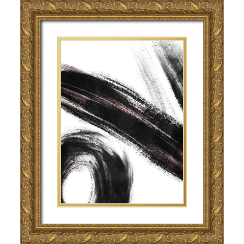 Strokes 3 Gold Ornate Wood Framed Art Print with Double Matting by OnRei