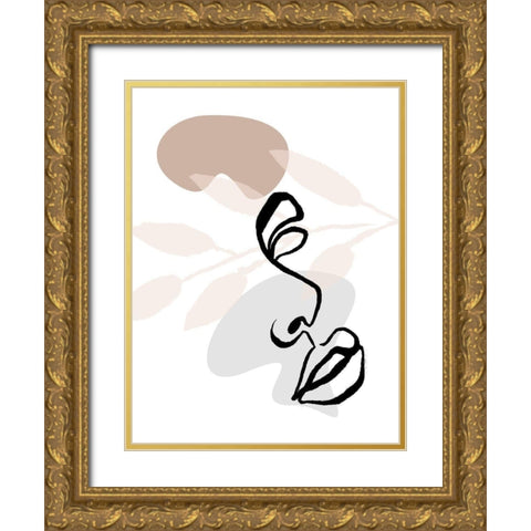 Scribble Side Face With Colors Gold Ornate Wood Framed Art Print with Double Matting by OnRei