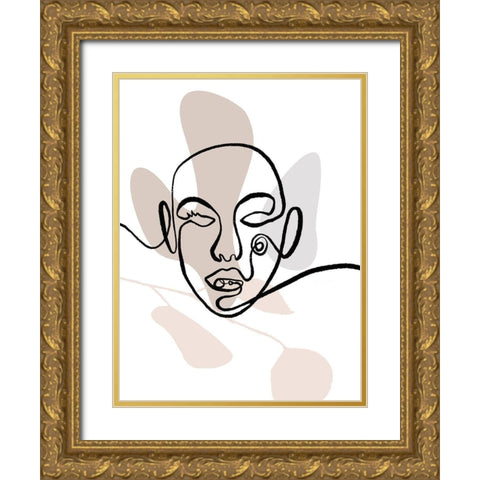 Scribble Face With Color Gold Ornate Wood Framed Art Print with Double Matting by OnRei